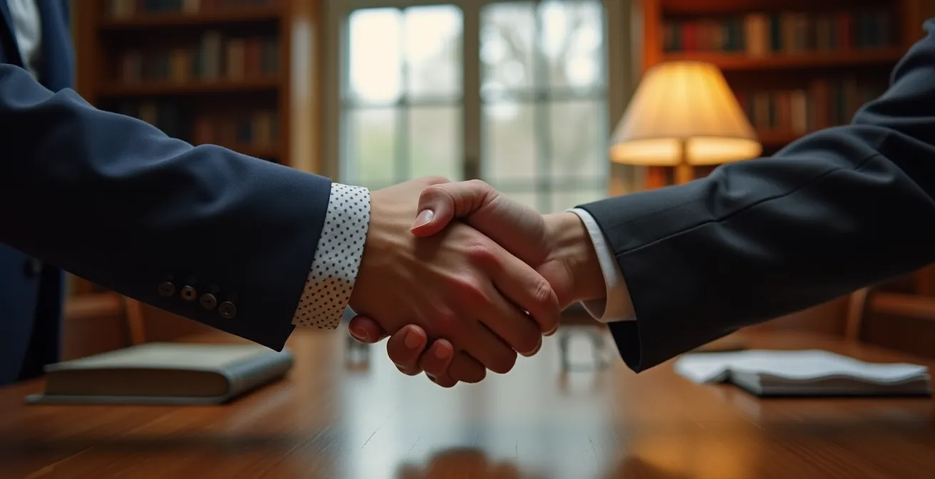 Poignée de main entre héritiers devant expert